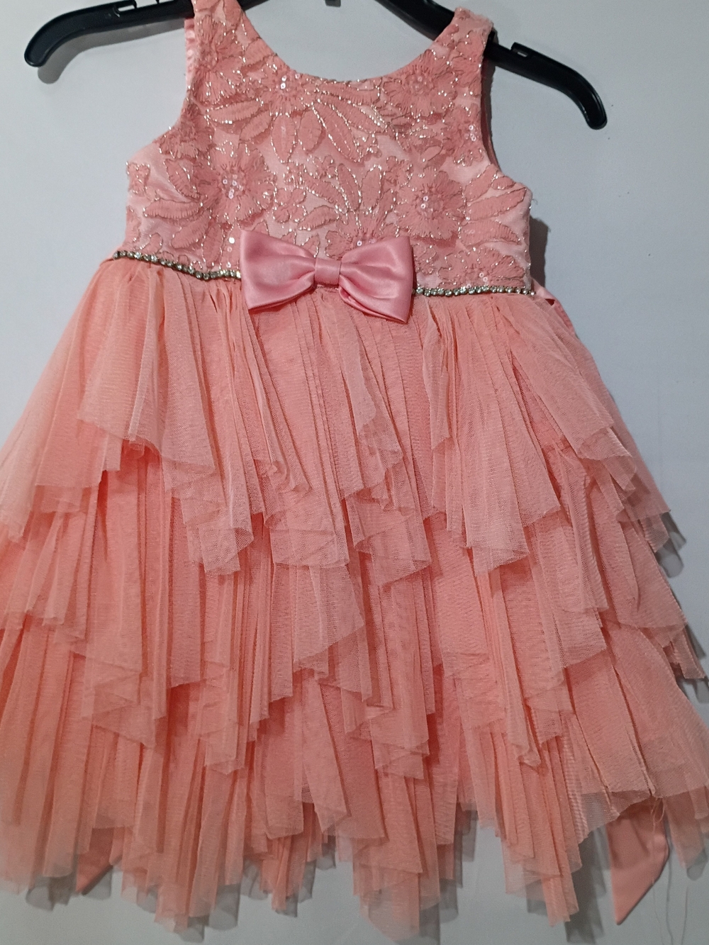 American Princess Peach Pink Sequin Tulle Party Dress with Bow